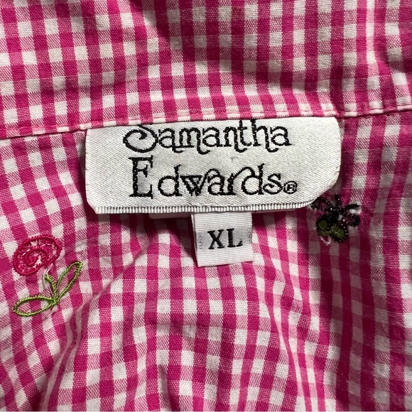 Vintage Samantha Edwards Pink White Gingham Checkered Picnic Button Down Size XL - Picture 5 of 5
